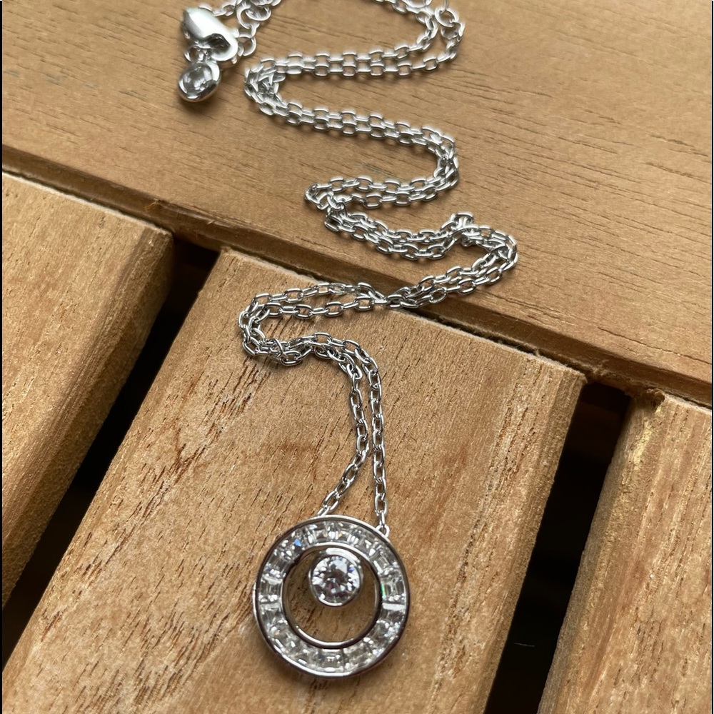Crislu Cubic Zirconia Sterling Silver Pendant and Necklace